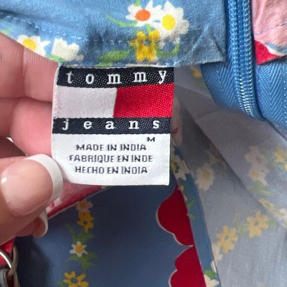 Vintage Tommy Hilfiger Jeans Floral Tropical Flag Logo Hibiscus Dress Size M - Picture 2 of 5